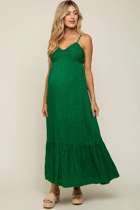Nursing friendly maternity dress for breastfeeding Green Floral Smocked Gathered Tier Maternity Maxi Dress Nursing friendly maternity dress for breastfeeding Green Floral Smocked Gathered Tier Maternity Maxi Dress