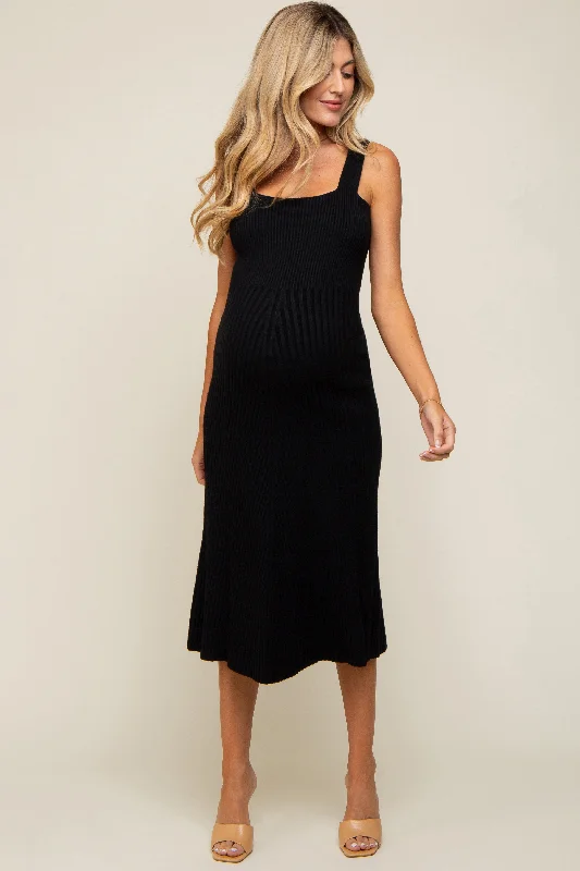 Maternity dress for a baby's first birthday party Black Sweater Knit A-Line Maternity Midi Dress Maternity dress for a baby's first birthday party Black Sweater Knit A-Line Maternity Midi Dress
