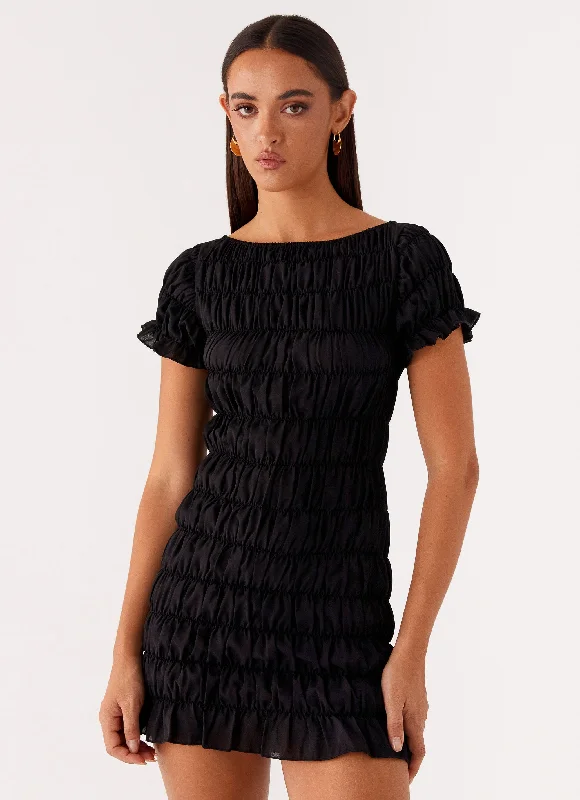 Everyday Dress with Flame - resistant Fabric for Safety - conscious Shoppers Rita Ruched Mini Dress - Black Everyday Dress with Flame - resistant Fabric for Safety - conscious Shoppers Rita Ruched Mini Dress - Black
