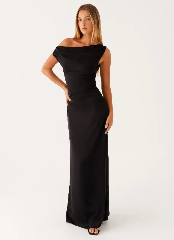 Everyday Sheath Dress in Wool for Winter​ Heart Of Glass Satin Maxi Dress - Black
