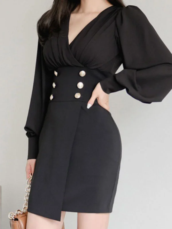 Midi dresses with wrap - around skirts for a customizable fit BerryBetty - Button Embellished Long Sleeve Midi Dress Midi dresses with wrap - around skirts for a customizable fit BerryBetty - Button Embellished Long Sleeve Midi Dress