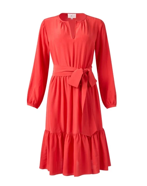 Everyday Dress with Ruched Sides for a Figure - hugging Look​ Pauline Coral Print Silk Dress