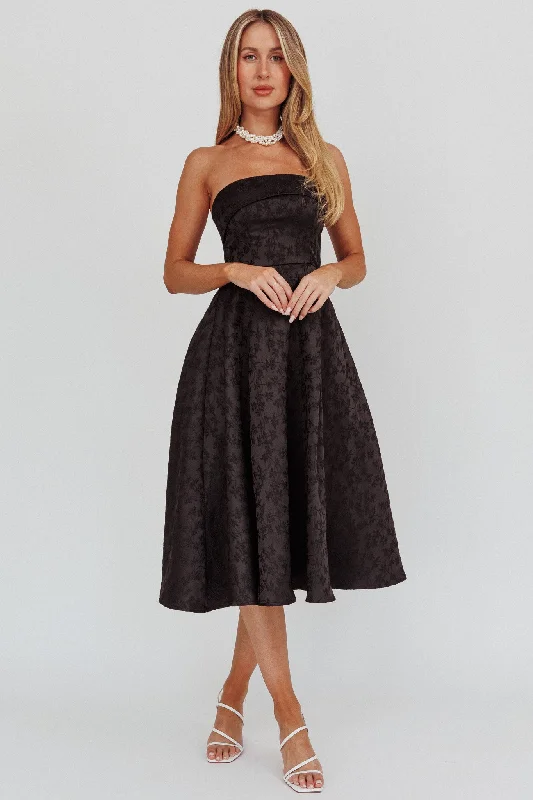 Midi dresses with abstract art prints for an artistic statement Worship Strapless A-Line Midi Dress Black Midi dresses with abstract art prints for an artistic statement Worship Strapless A-Line Midi Dress Black