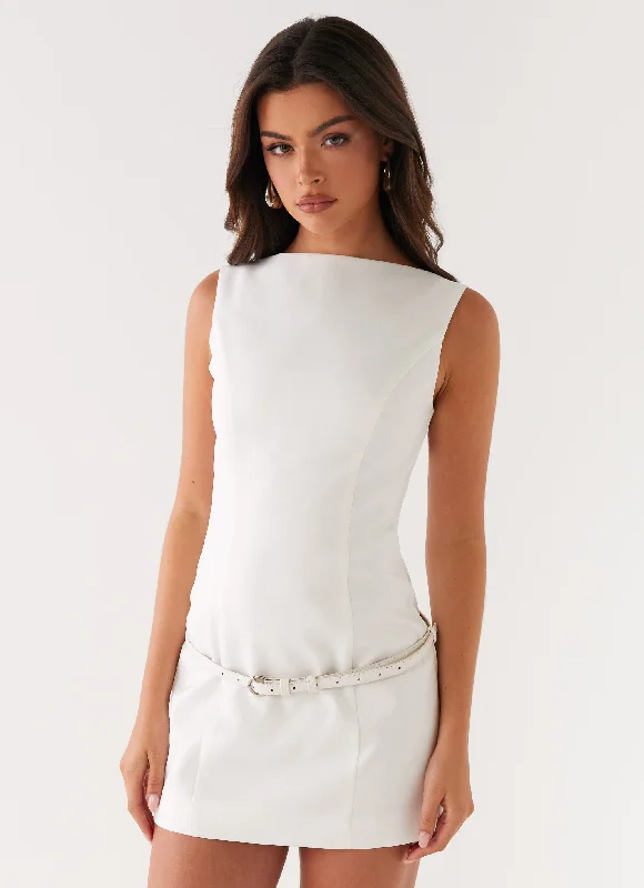 Mini dresses with asymmetric hems for a fashion - forward look Jaci Mini Dress - White