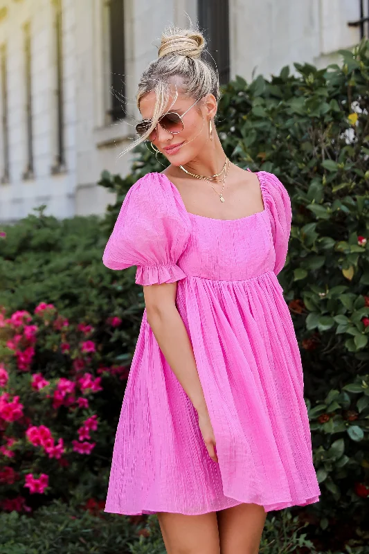  FINAL SALE - Lovely Boldness Pink Textured Babydoll Mini Dress