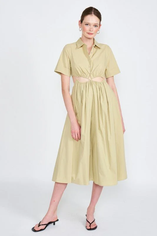 Midi dresses with denim fabric for a casual yet stylish day out Collared Cutout Midi Dress Midi dresses with denim fabric for a casual yet stylish day out Collared Cutout Midi Dress