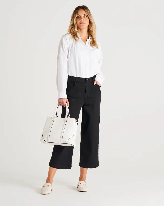 Women's Leather - Look Tight Trousers with Zipper Details in Dark Gray for an Urban StyleBetty Basics Tabitha Crop Jean Black