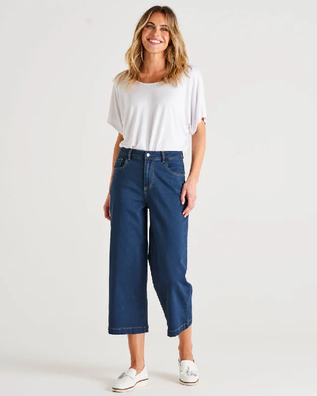 Women's Fleece - Lined Tight Trousers in Dark Blue for Warmth in Cold WeatherBetty Basics Tabitha Crop Jean Indi Wash