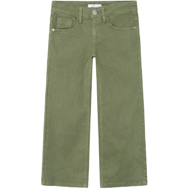Plus Size Women's Cargo Pants with Multiple Pockets for HikingName It Deep Lichen Green Rose Wide Twill Pants Noos