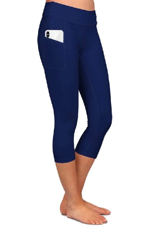Women's Tight Trousers with Elastic Waistband in Black for Easy and Comfortable WearAbela Custom Leggings Capri - NAVY