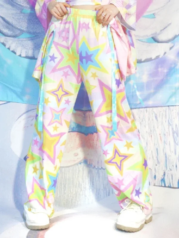 Women's Fleece - Lined Tight Trousers in Dark Blue for Warmth in Cold WeatherTie Dye Y2K Star Girl Pants