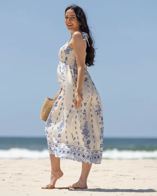 supportive underwire bras for large bustsAenor Blue Border Print Summer Dress