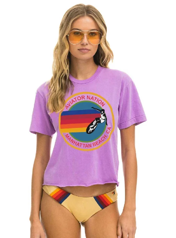 Women's nylon - reinforced briefs for durabilityAviator Nation Women's Manhattan Beach Boyfriend Tee - Neon Purple