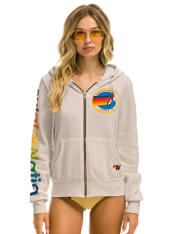 Women's hipster briefs with a ribbed textureAviator Nation Women's Logo Zip Hoodie - Sand Tan