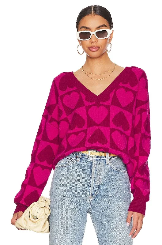 Beach Riot Women's Joey V-Neck Sweater - Sweetheart Pink Red