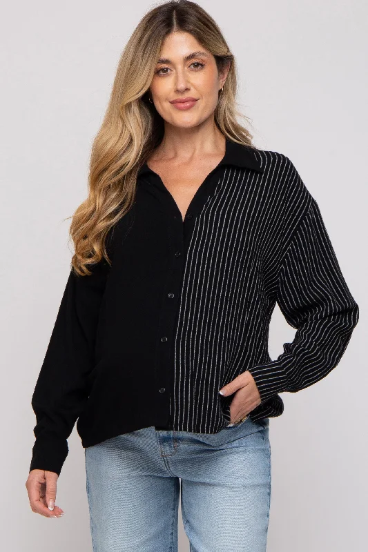 minimizer bras to reduce bust sizeBlack Half Stripe Button Down Maternity Top