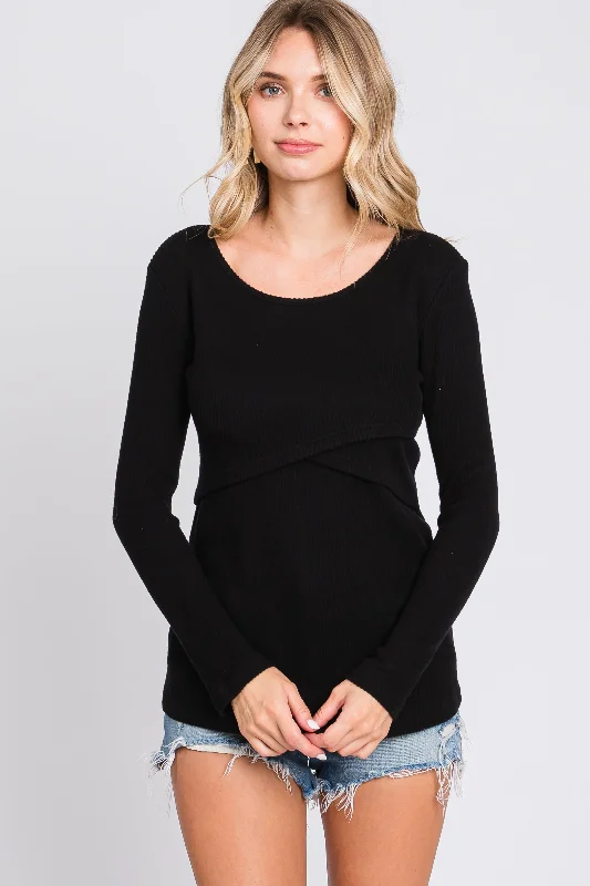 padded bras for added volumeBlack Ribbed Crossover Nursing Top