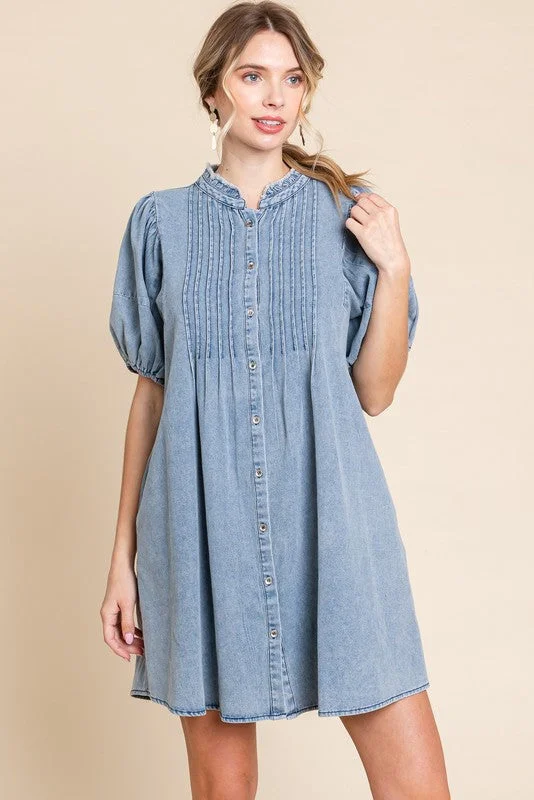 sleep bras with adjustable strapsBlue Button Down Puff Sleeve Dress