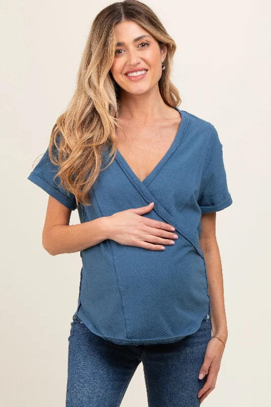 lace balconette bras for a luxurious feelBlue Wrap Short Sleeve Raw Hem Maternity Top