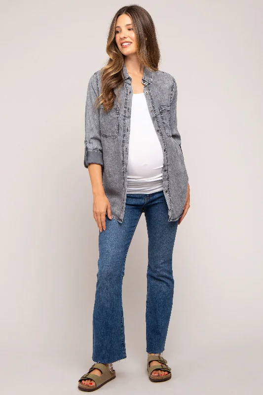 Charcoal Chambray Maternity Rolled Cuff Shirt