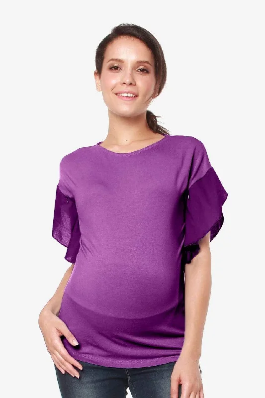 Flutter Sleeves Caela Nursing Top Eggplant