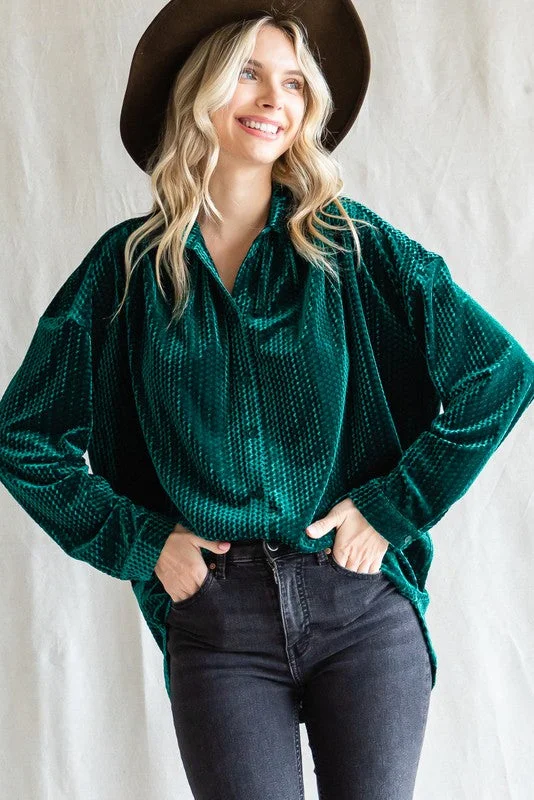 full cup nursing bras for better milk flowForest Green Velvet Button Front Blouse