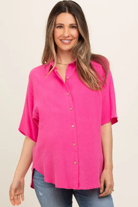 sports bras for high impact workoutsFuchsia Linen Dolman Half Sleeve Button Down Maternity Top sports bras for high impact workoutsFuchsia Linen Dolman Half Sleeve Button Down Maternity Top