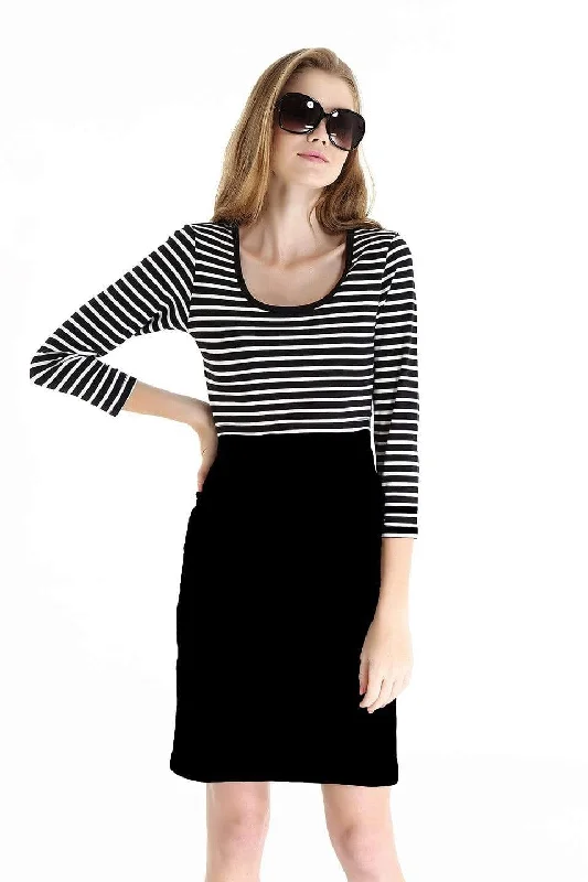 backless bras for revealing outfitsKnitted 3/4 Sleeve Angelina Nursing Dress Black Stripes backless bras for revealing outfitsKnitted 3/4 Sleeve Angelina Nursing Dress Black Stripes
