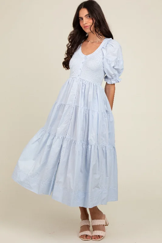 bralette bras for a trendy and comfortable styleLight Blue Contrast Top Tiered Midi Dress