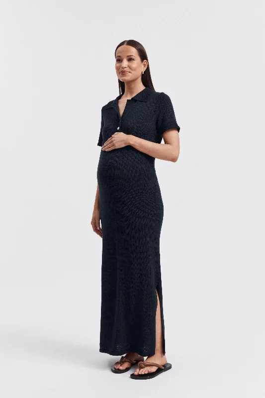 backless bras for revealing outfitsLinen Knitted Polo Dress (Navy)