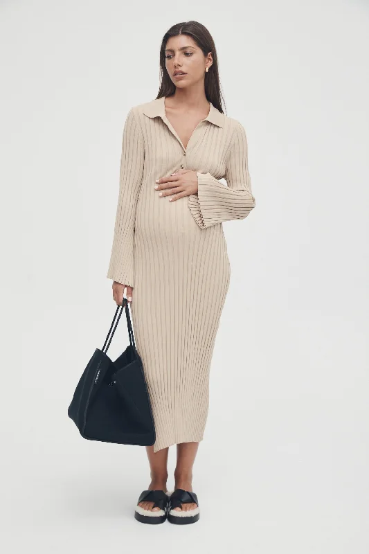 Luxe L/S Polo Dress (Latte)