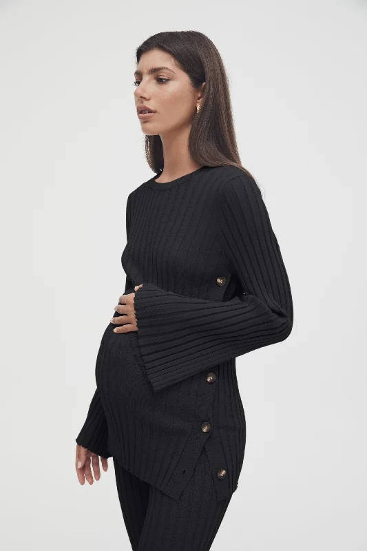 seamless wireless bras for everyday comfortLuxe L/S Button Knit (Black)