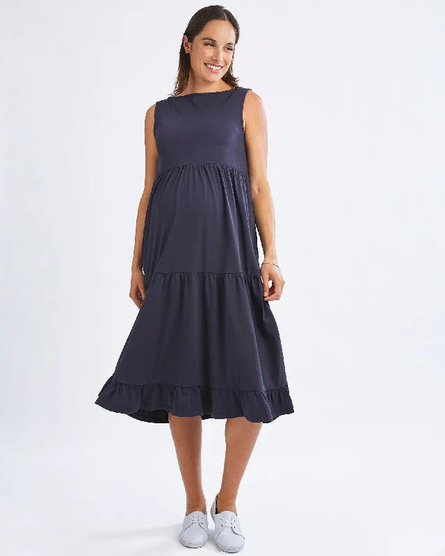 push up bras for enhanced cleavageLa Belle Maternity Cotton Dress In Navy