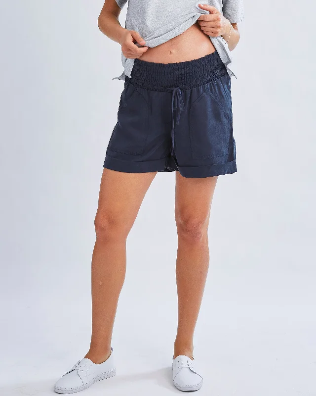 Maternity Denim Tencel  Shorts In Navy & Black