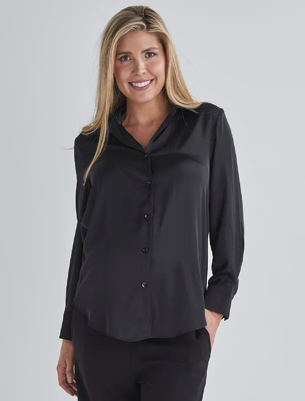 Taylor Black Maternity/ Nursing Satin Button Down Shirt