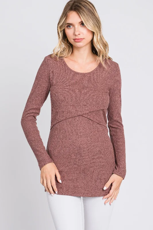 wireless bras for a natural feelMauve Ribbed Crossover Nursing Top