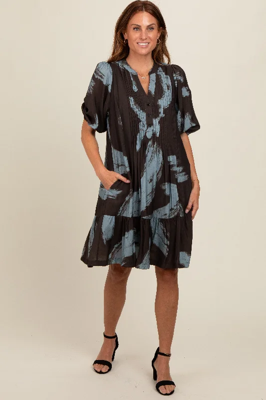 bralette with underwire for added supportMocha Abstract Print Button Up Midi Dress