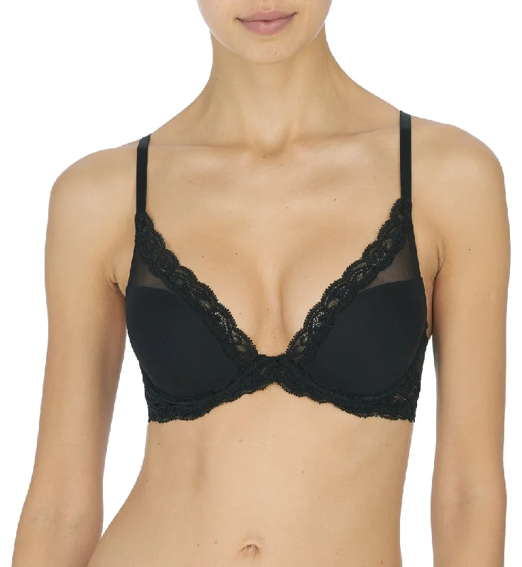 padded bras for added volumeNatori Feathers Black Plunge Contour Bra 730023
