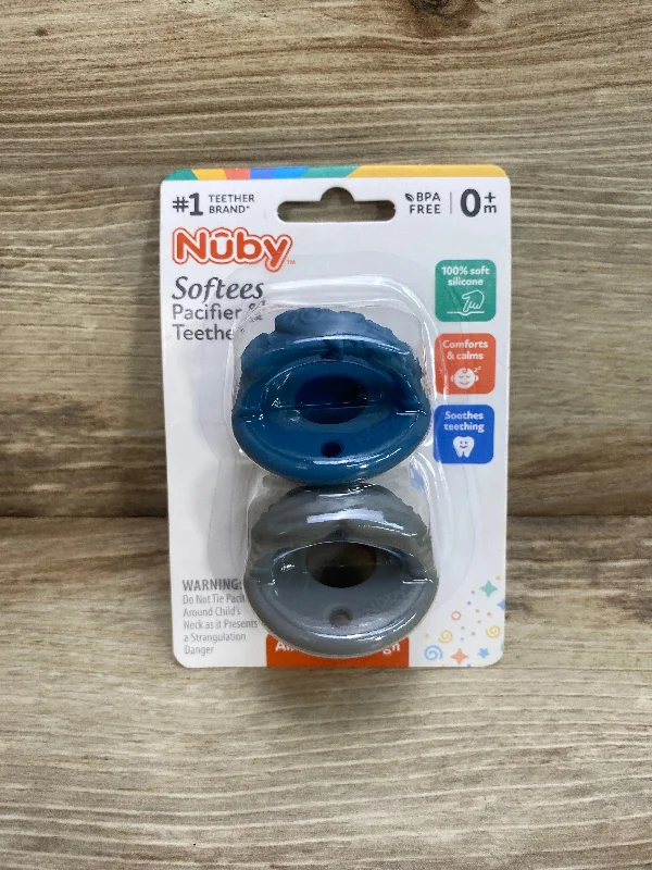 NEW Nuby 3-D Sili Soother Pacifiers Blue Spaceship and Gray Mustache 0+m