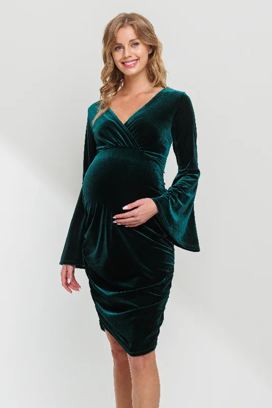 V-Neck Bell Sleeve Maternity Dress *NURSING FRIENDLY*