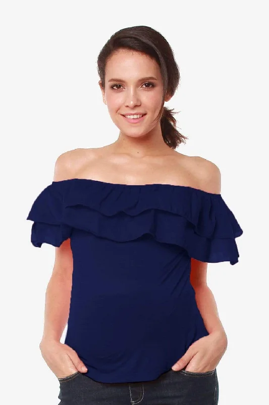 lace bras for a romantic lookOff Shoulder Cacey Nursing Top Navy