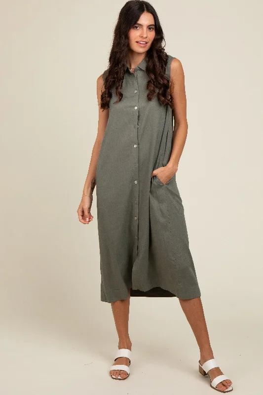 nursing bras for new mothersOlive Linen Button Down Midi Dress