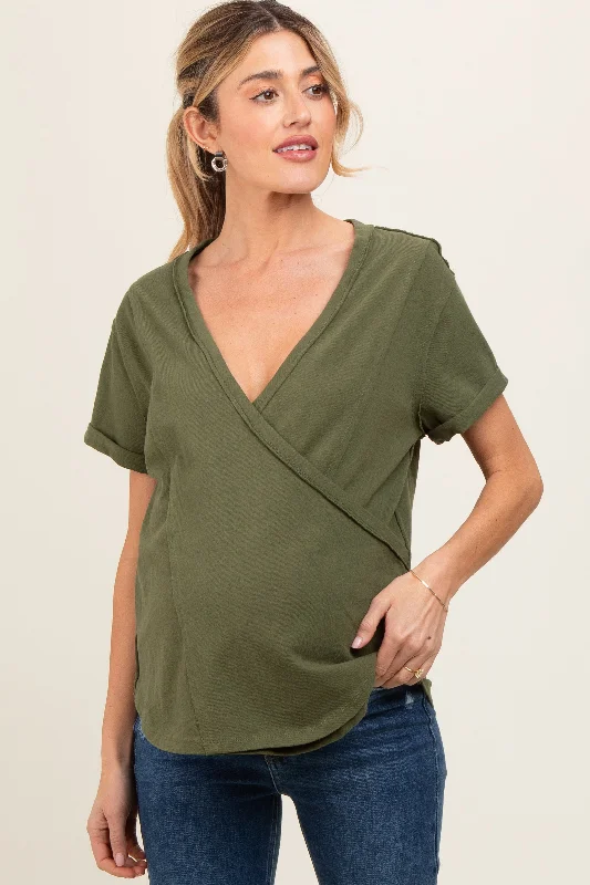 full cup bras for complete coverageOlive Wrap Short Sleeve Raw Hem Maternity Top