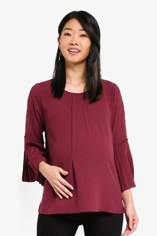 plus size bralette bras for comfortPleated Long Sleeves Breena Nursing Top Maroon