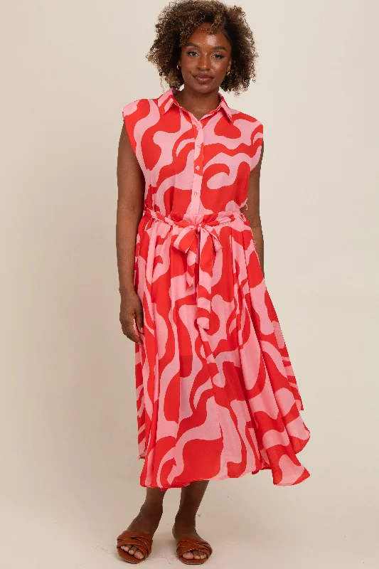 nursing bras for new mothersRed Abstract Print Collared Belted Dress
