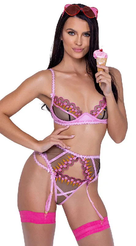 Strawberry Sherbet Bra and Garter Set