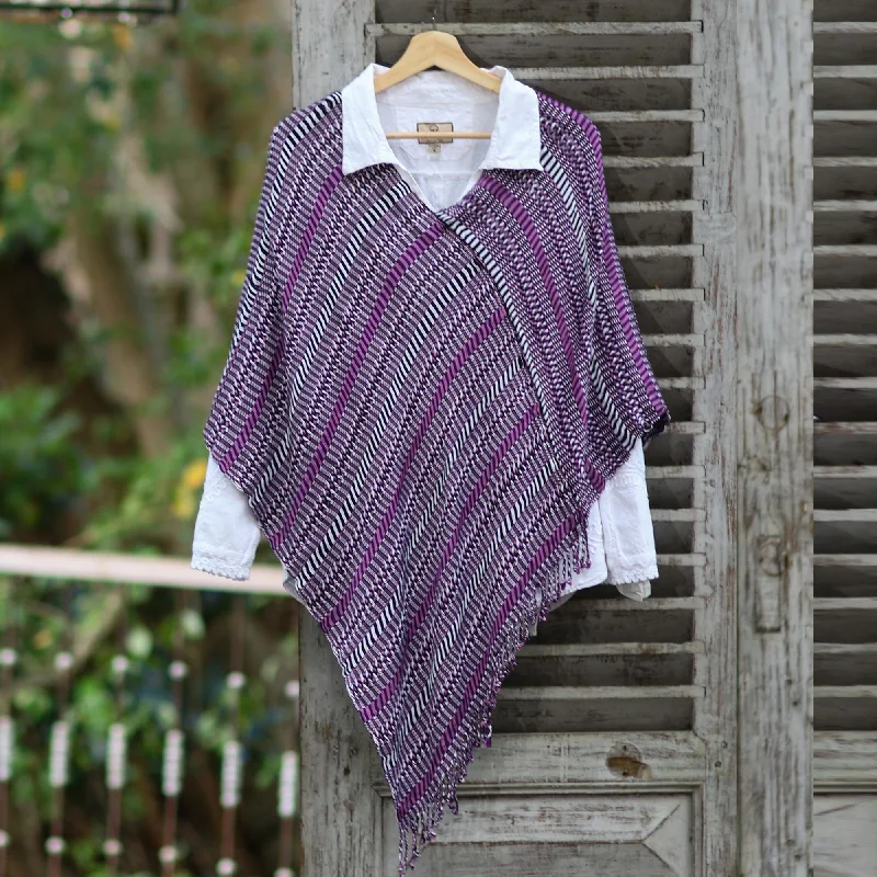 maternity women cardigan for expecting momsAmethyst Intrigue Guatemalan Handwoven Cotton Poncho in Pink and Purple