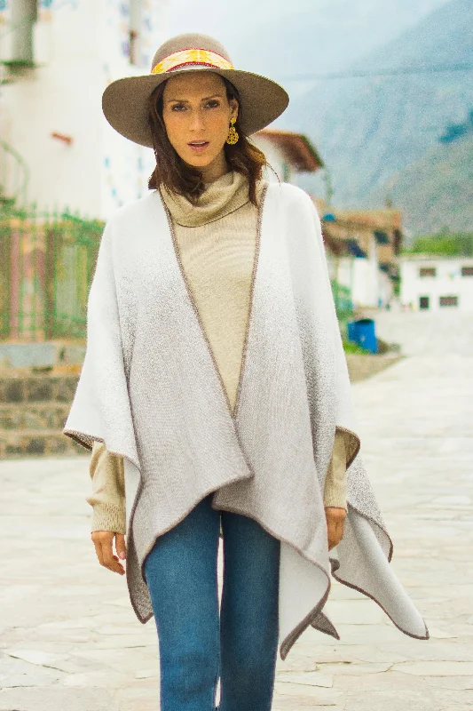 ribbed women cardigan with a classic textureAndean Vistas in Taupe Reversible Alpaca Blend Ruana in Taupe and Snow White