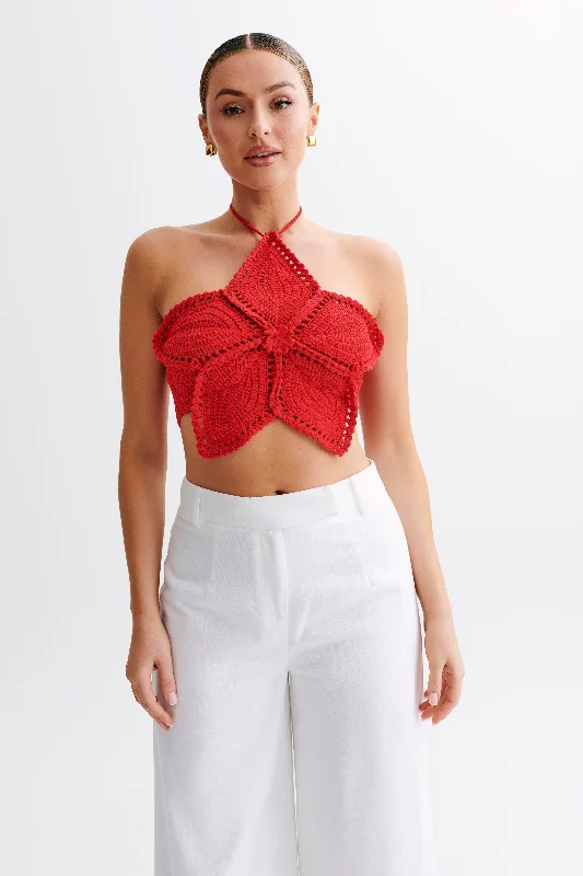 button down women cardigan with vintage buttonsBailey Floral Crochet Halter Top - Pomegranate