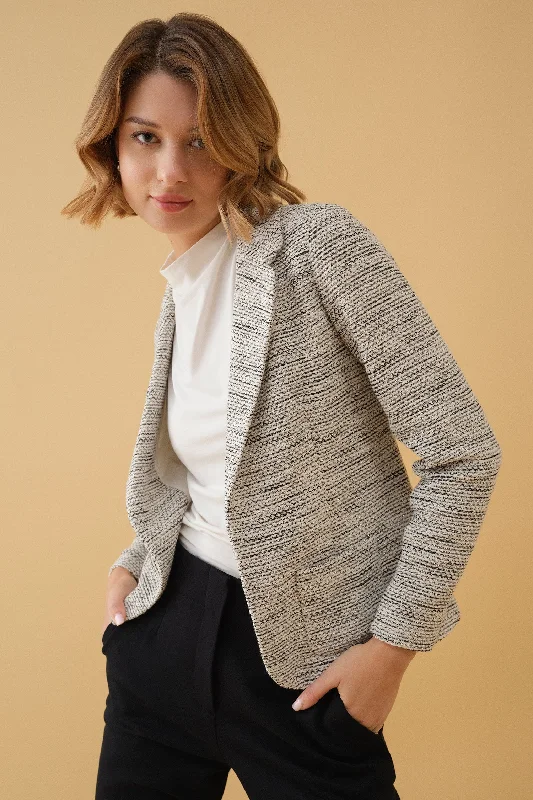 long length women cardigan with side slitsBelted Jacket - White Tweed
